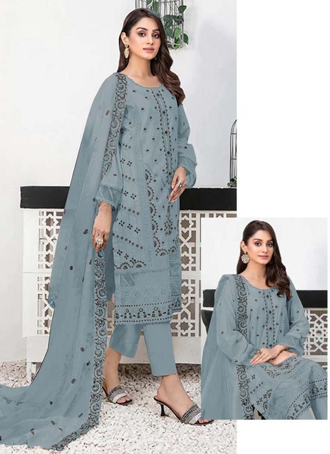 Faux Georgette Blue Festival Wear Embroidery Work Pakistani Suit 